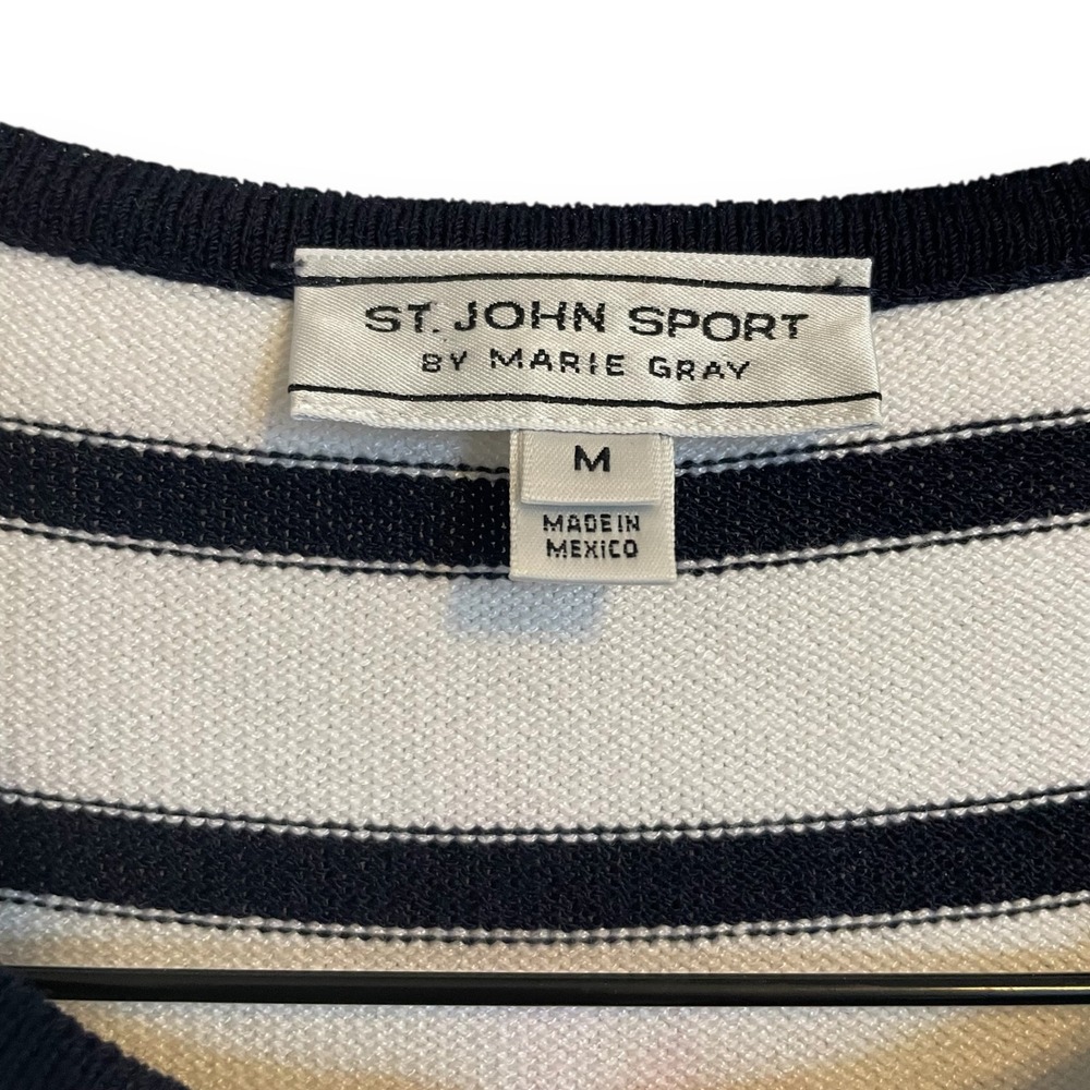 ST. JOHN SPORT by MARIE GRAY Striped Knit Top Red Buckle Detail Size M - Picture 2 of 6
